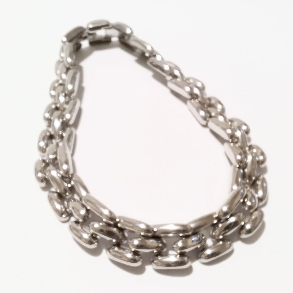 Vintage Silver Tone Chunky Triple Link Statement Necklace 17" - Picture 4 of 7